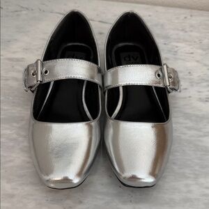 Silver Mary Jane Flats